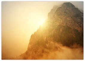 Sklenený obraz hory v hmle (70x50 cm)