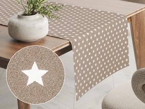 Biante Bavlnený behúň na stôl Sandra SA-349 Biele hviezdičky na svetlo hnedom 45x160 cm