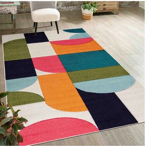 TA Viacfarebný geometrický abstraktný Koberec A098A CREAM/NAVY ATLANTA FMM Rozmer: 80x150 cm