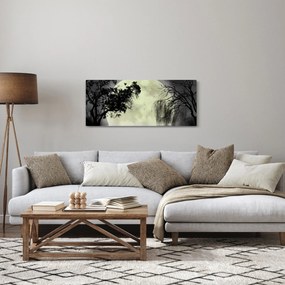 Obraz - Spln nad hladinou, čiernobiely variant (120x50 cm)