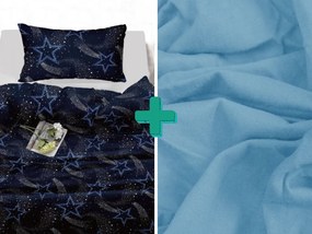 Bavlnené obliečky KOMETA tmavomodré + plachta jersey EXCLUSIVE 90x200 cm svetlomodrá