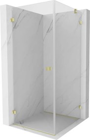 Mexen Lunar-B, výklopný sprchový kút ľavý 70 x 70 cm, 8mm číre sklo, zlatý kartáčovaný - 832-070-070-55-00-L