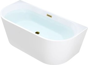BPS-koupelny Voľne stojaca akrylátová vaňa k stene HYD-LE527B 150x75 biela, odtokový komplet zlatý