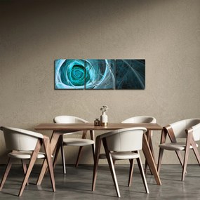 Obraz - Abstraktné ruže modrá s čiernym pozadím (s hodinami) (90x30 cm)