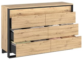 KOMODA MAXIMO DUB ARTISAN / ČIERNA 130 cm LED