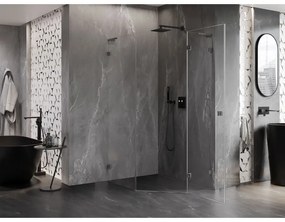 Mexen Lunar, L výklopný päťuholníkový sprchový kút pravý 90 x 100 cm, 8mm číre sklo, grafitový profil, 831L-090P-100L-95-00-P