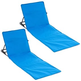 Nastaviteľná plážová podložka s operadlom, modrá, 2 ks