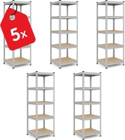 Akcia 5x Regál 180x40x40 cm pozinkovaný 5-policový, nosnosť 875 kg