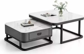 LuxuryForm DESIGN Konferenčný stolík ARAGON 70 × 70 / 60 × 60 cm – sivý / biely mramor (set 2 ks)