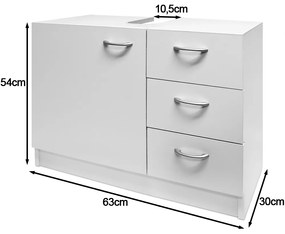 Casaria Skrinka pod umývadlo s 3 zásuvkami SILKE, 63x30x54cm, biela