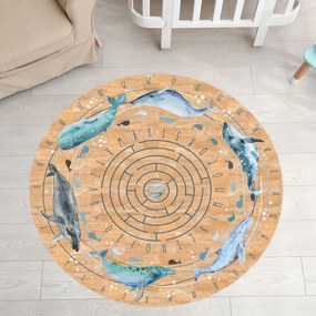 Detský koberec z korku - Veľryby s abecedou a číslami