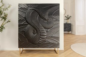 Luxusná skrinka s hadím vzorom z mangového masívu Snake čierna 100cm