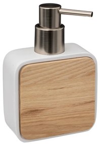 Dávkovač mydla Natureo, biela/s drevenými prvkami, 200 ml