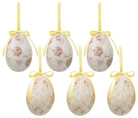 6ks dekorácia béžové závesné vajíčko s kvetmi Spring Egg - Ø 7*10 cm
