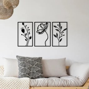 SADA 3x Nástenná dekorácia 78x39 cm kvety kov