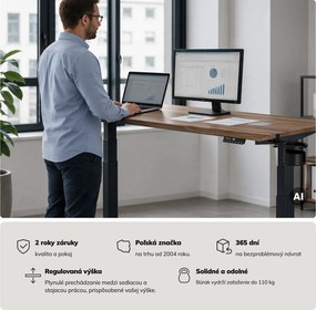 Elektrický stôl s reguláciou výšky ergonomický antracitový/orech,1600x800 mm: ARIA