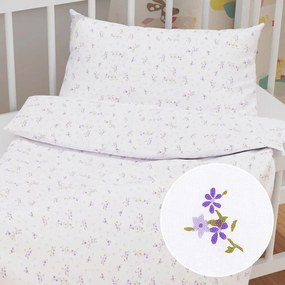 Biante Detské bavlnené posteľné obliečky do postieľky Sandra SA-296 Drobné fialové kvety na bielom Do postieľky 90x140 a 50x70 cm
