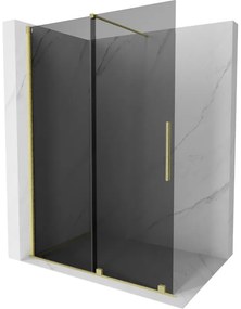 Mexen Velar, sprchová zástena s posuvnými dverami Walk-in 160 x 200 cm, 8mm šedé sklo, zlatá matná, 871-160-000-43-55