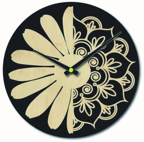 Sentop - Drevené hodiny  na stenu kvet života model: MDF čierna/ preglajka topoľ PR0374