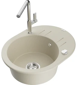 Mexen Kevin, 1-komorový granitový drez 586x458x190 mm a drezová batéria Flora, béžová, 6517-69-670401-00