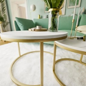 OKRÚHLY KONFERENČNÝ STOLÍK LEONARDO 2 v 1 BIELY MRAMOR + ZLATÝ PODSTAVEC