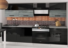 Kuchynská linka Belini 180 cm čierny lesk / šedý antracit Glamour Wood s pracovnou doskou Primera2  INF PRIMERA2/2/WT/BGW1B/0/B1