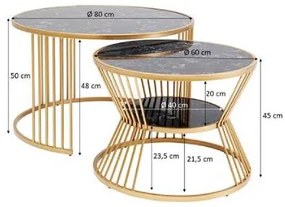 Roma set príručných stolíkov mosadz Ø80/60 cm