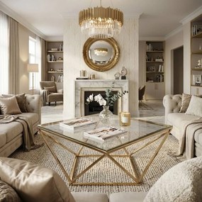 Tutumi Tutumi, sklenený konferenčný stolík Glamour 80x80x45 CS-14G, zlatá, KRZ-06585