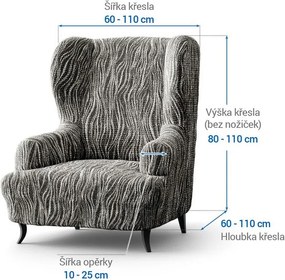Bielastické poťahy UNIVERSO NOVÉ žíhané čiernobiele kreslo ušiak (š. 60 - 110 cm)