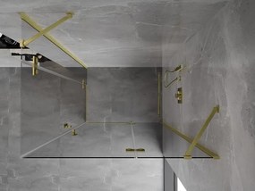 Mexen Mist-H Duo, 2-krídlový výklopný sprchový kút 75 x 100 cm, číre sklo, zlatý matný profil, 8A5-075L-100P-55-00