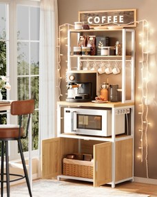 VASAGLE kuchynská polica s integrovanou zásuvkou 40×60×170 cm, dub-biela