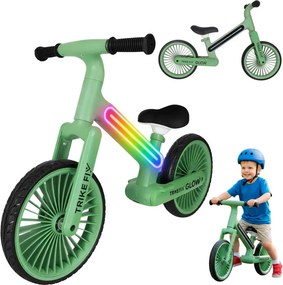 KIK Detský krosový bežecký bicykel Trike Fix Glow LED RGB zelený s EVA kolesami 12"