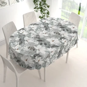 Biante Zamatový oválny obrus Tamara TMR-016 Designové kvetiny na sivozelenom 140x160 cm