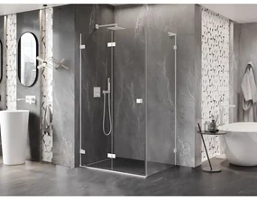 Mexen Lunar-F L, skladací sprchový kút ľavý 95 x 80 cm, 8mm číre sklo, biely profil, 836L-095-080-20-00-L