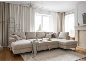 Béžová menčestrová rozkladacia rohová pohovka (pravý roh) Lofty Lilly – Miuform