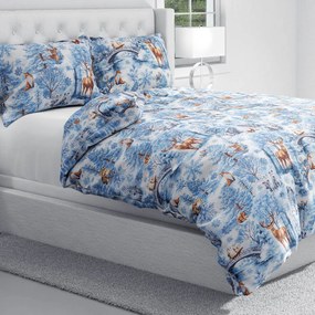 Biante Bavlnené posteľné obliečky Sandra SA-674 Lesné zvieratá v zimnom lese na modrom Predĺžené 140x220 a 70x90 cm