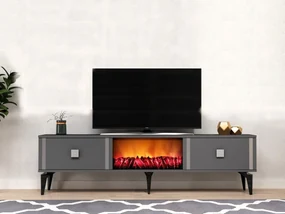 TV stolík/skrinka s krbom Tobuvu 2 (antracit + strieborná) . Vlastná spoľahlivá doprava až k Vám domov. 1095520