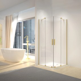 Štvorcový sprchový kút REA MONTANA DOUBLE 80x80, zlatý kartáčovaný/transparent - bez vaničky