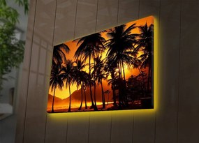 Maľba s LED osvetlením PALMY V ZÁPADU SLUNCE 36 45 x 70 cm