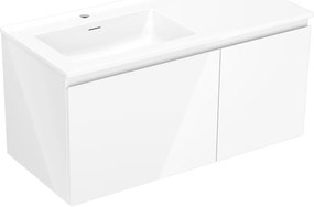 Mexen Orio, kúpeľňová skrinka 100 cm s umývadlom Otis vľavo, 1S, 1D, biela lesklá, 91A13-10047-3-BBFF00-W18L00