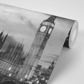 Samolepiaca fototapeta nočný čiernobiely Big Ben v Londýne - 375x250