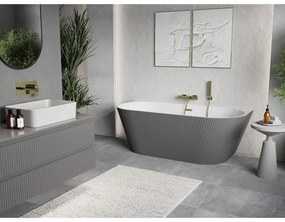 Mexen Oris, voľne stojaca ryhovaná vaňa 150 x 75 cm, biela-šedá, zlatý matný prepad, 52871507562-55