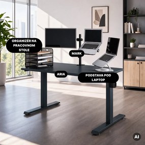 Elektrický stôl s nastavením výšky ergonomický antracitový,1200x600 mm: ARIA