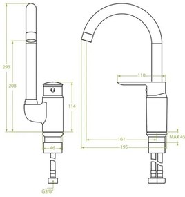 Laveo Appia kuchynská batéria stojaca h-293, chrómová, LAV-BLP_068D