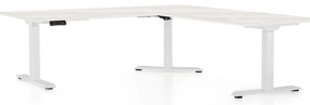 Výškovo nastaviteľný stôl OfficeTech Angle, 180 x 200 cm, biela podnož, biely jaseň