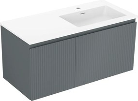 Mexen Rivel, kúpeľňová skrinka 100 cm s pravým umývadlom Otis, 1S, 1D, drážkovaná, grafitová/biela matná, 91A23-10047-3-BBFF66-W18P01