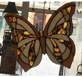 Suncatcher MOTÝĽ vitráž panel Tiffany štýl 32*28 kolekcia AMBER