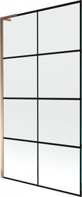 Mexen Next L, 1-krídlová vaňová zástena 100 x 150 cm, 6mm číre sklo-čierny vzor, ružové zlato profil, 895-100-000-03-77-60