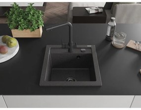 Mexen Vito, 1-komorový granitový drez 520x490x210 mm, čierna matná batéria Duero, čierna škvrnitá, 6503-76-671600-70-B