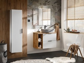 Kúpeľňová zostava Casad 80 cm so skrinkami, umývadlom a zrkadlom biela/dub wotan